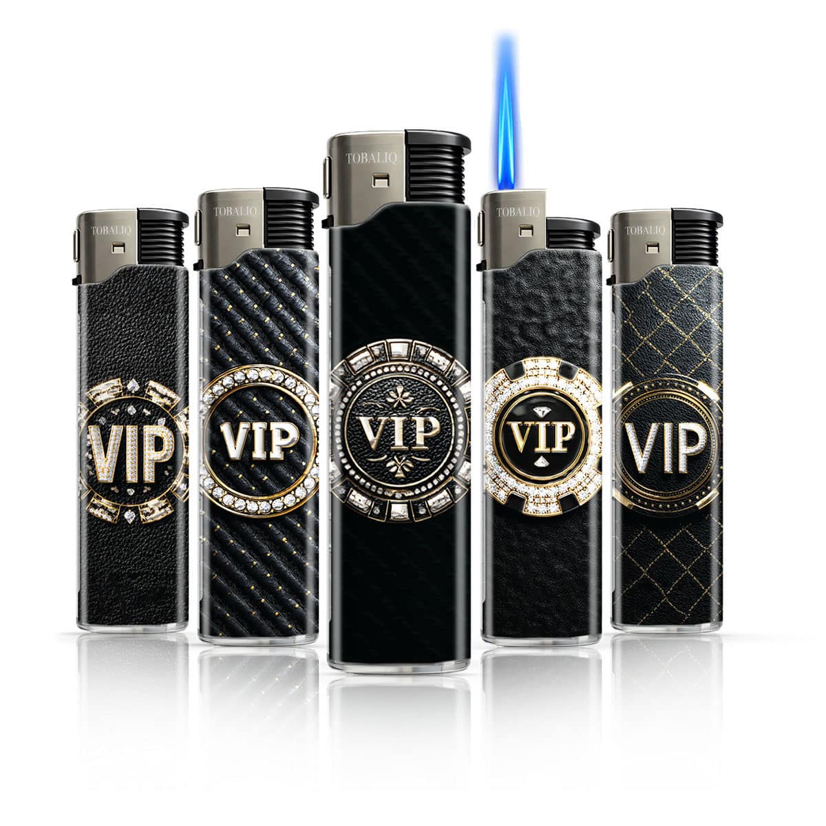 JET-Flame 3D-GLANZ-Motiv-Feuerzeug "VIP Gold" 50er Display TOBALIQ, Jet Flame 3D Metallic, Feuerzeug, Jetflamme, Sturmfeuerzeug, nachfüllbar, Metalloptik, Piezo, Gasfeuerzeug, Qualität