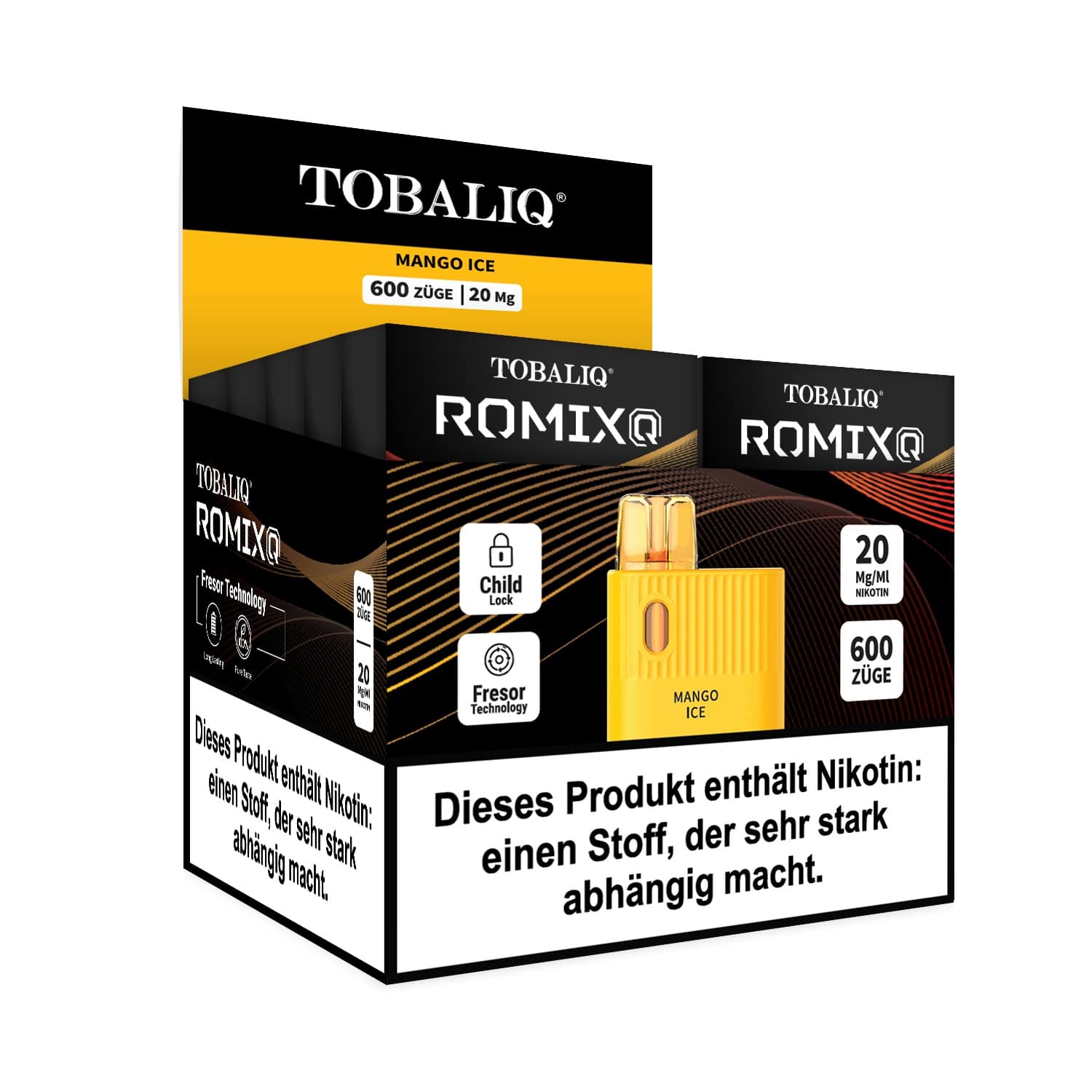 TOBALIQ RomixQ – 20mg Nikotin, 600 Puffs – Mango Ice TOBALIQ RomixQ – 20mg Nikotin, 600 Puffs – Mango Ice